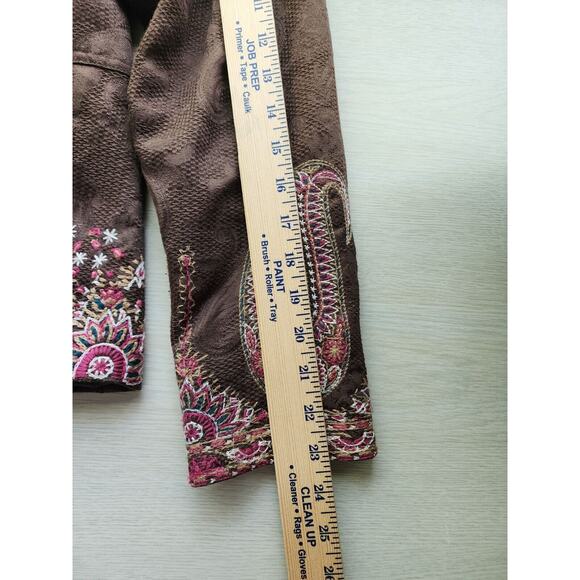 Jacket-Coldwater Creek-Brown-Suede Look-Embroidery-Long Sleeves-Button Up-Sz 12 - Picture 16 of 16